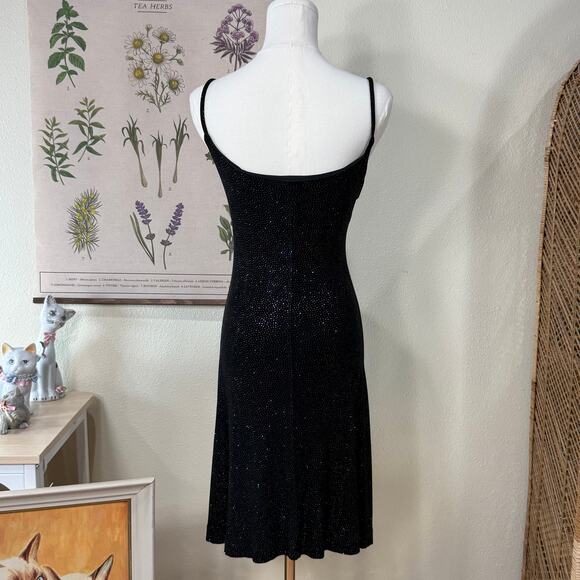 Vintage 90s Y2k Black Glitter Stretch Dress Party Sexy Gothic Witchy Bimbo M - Picture 2 of 6